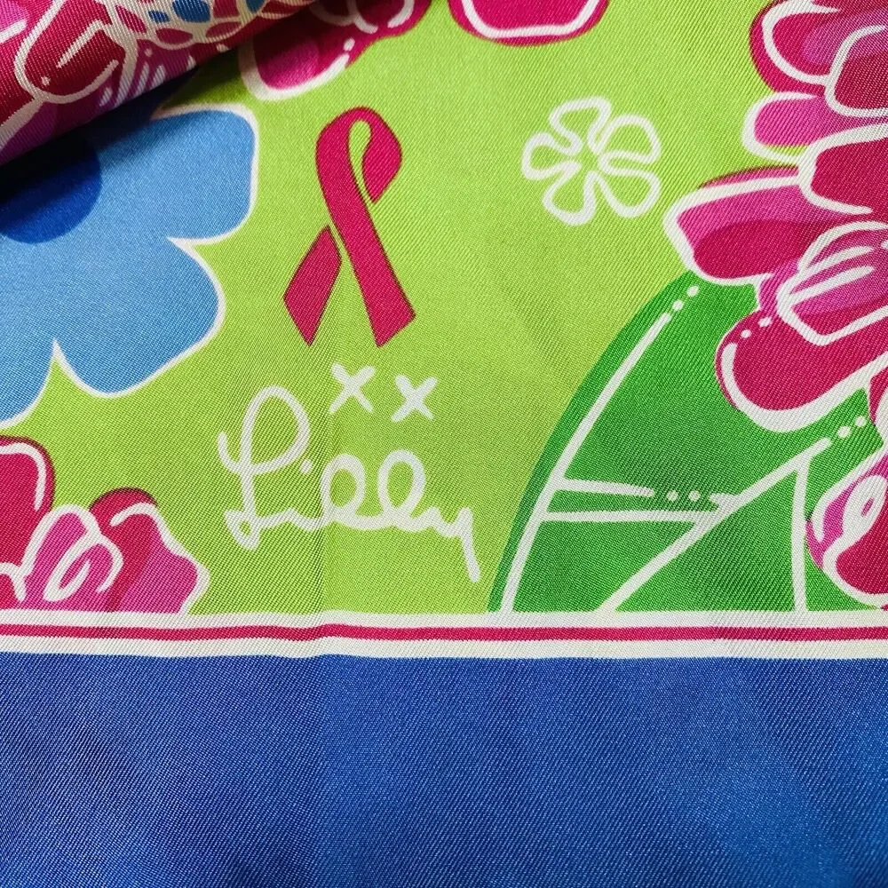Lilly Pulitzer & Ford 2005 100% Silk Multi Floral Scarf Breast Cancer Awareness